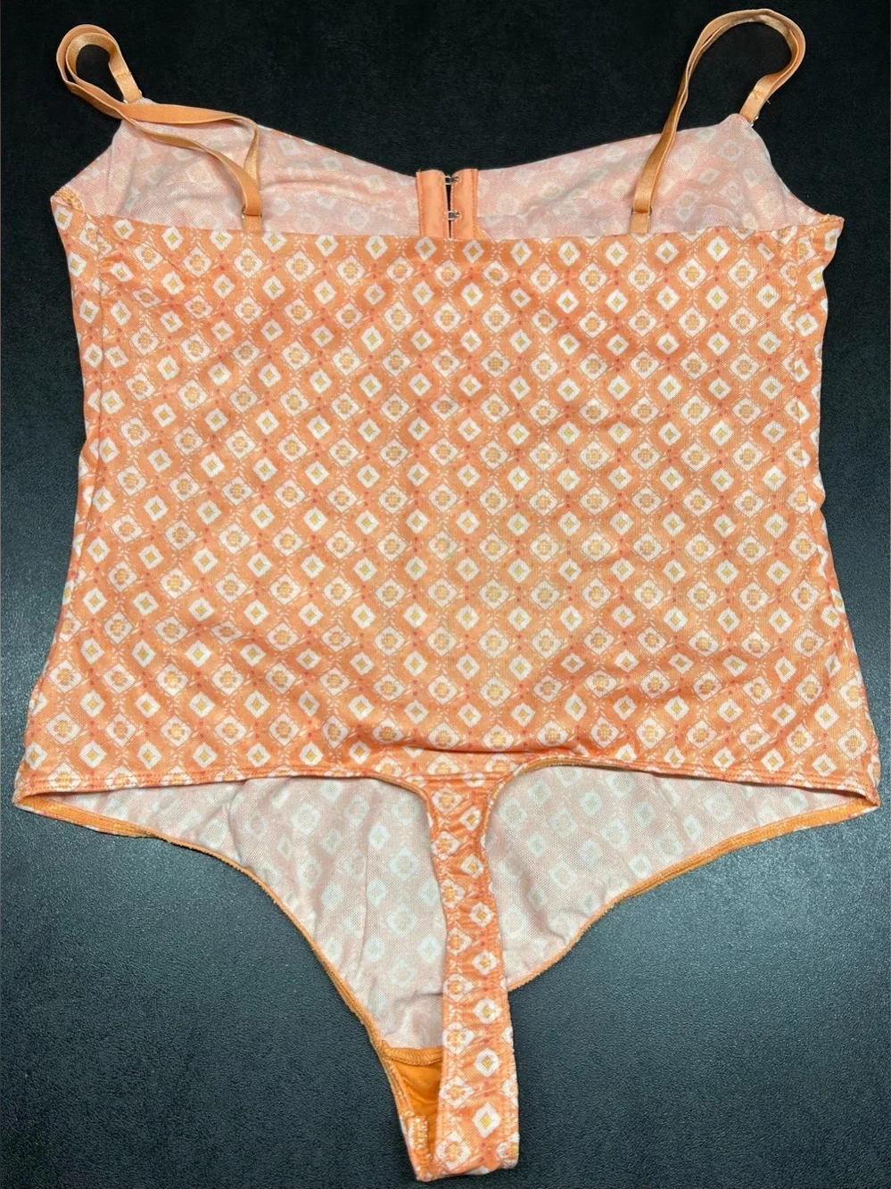 Free People Intimately Fp Size L Floral Mesh Neon Peach Corset Bodysuit
